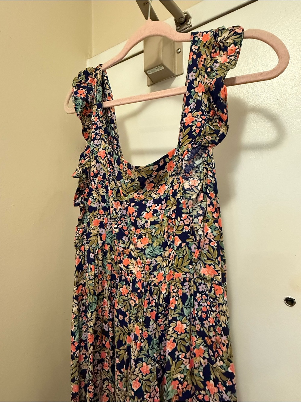 Navy Floral Ruffle-Sleeve Women’s Dress